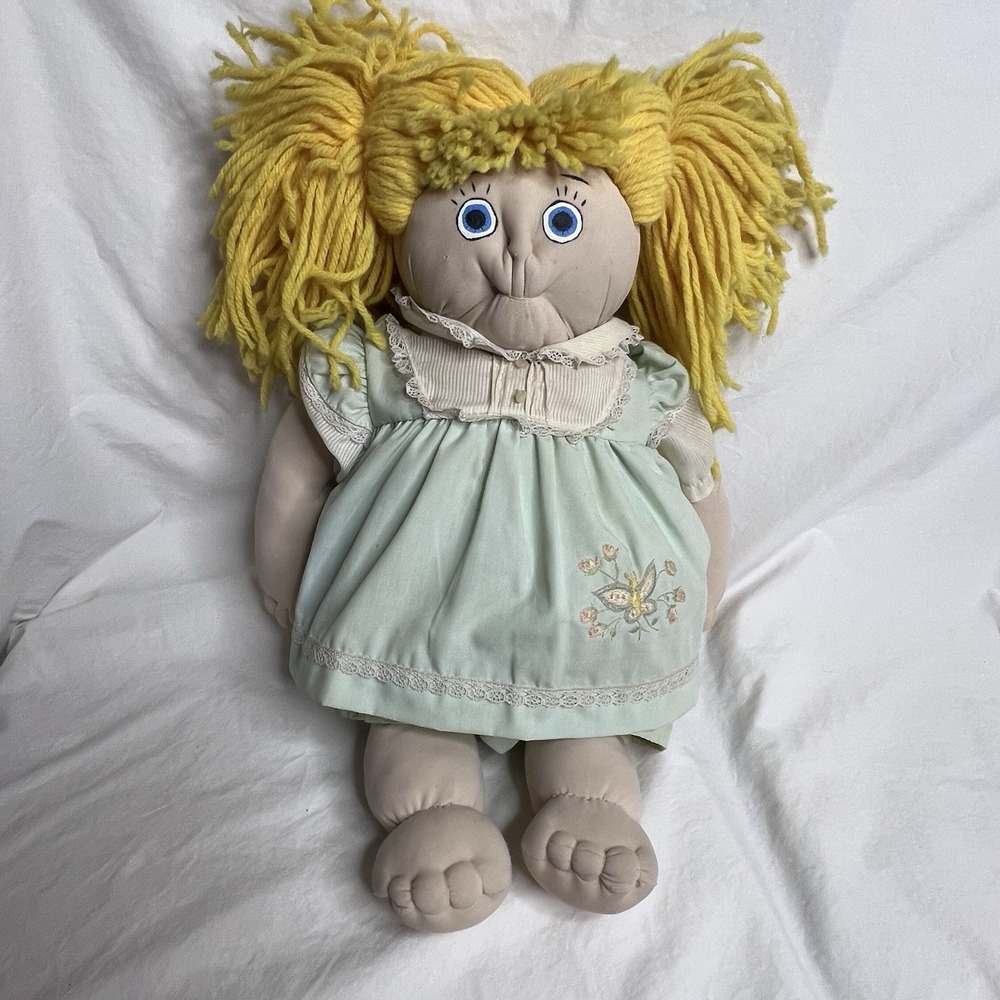 Vintage Handmade‎ Rag Doll Yarn Hair Cloth Soft Doll Blue Eyes 18" Plush Toy
